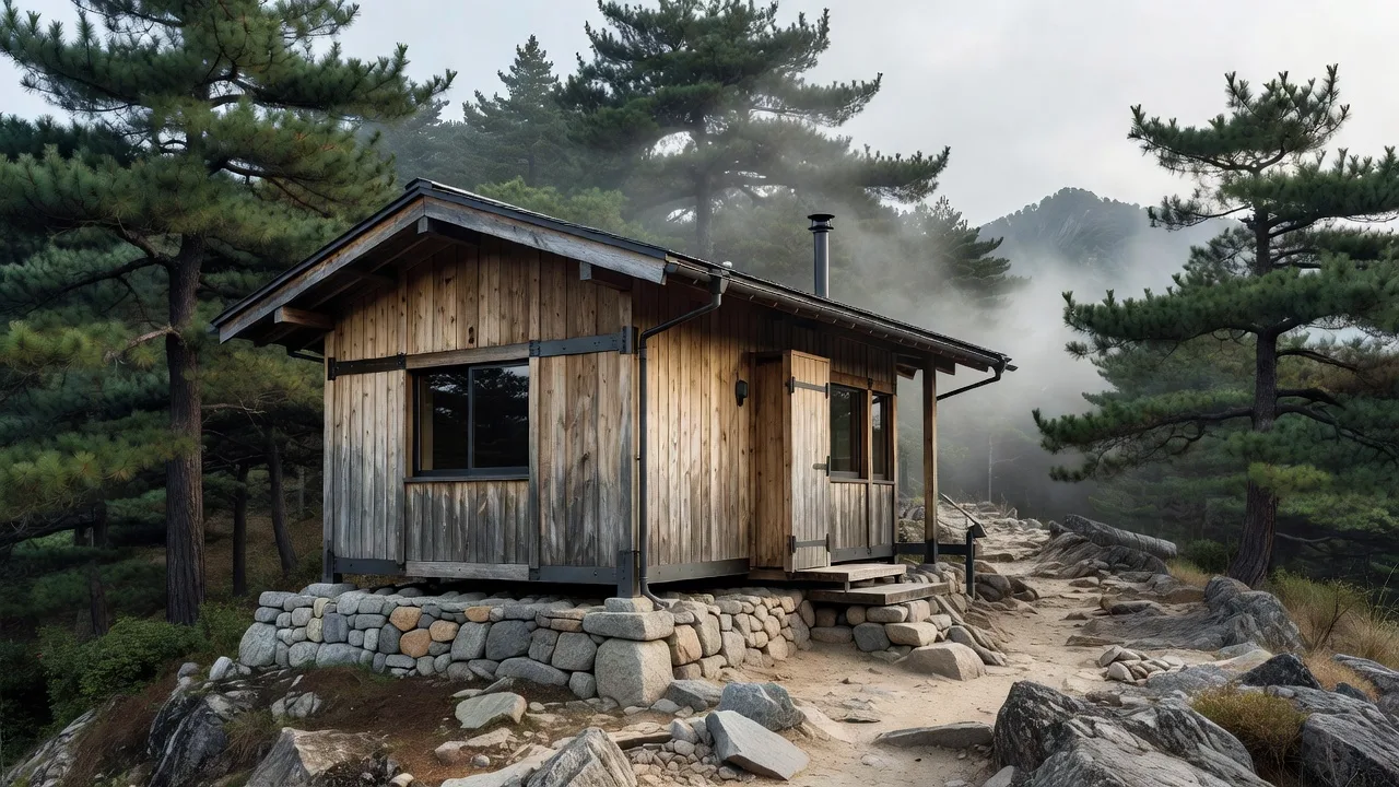 稜線の山小屋と鉄工のディテール