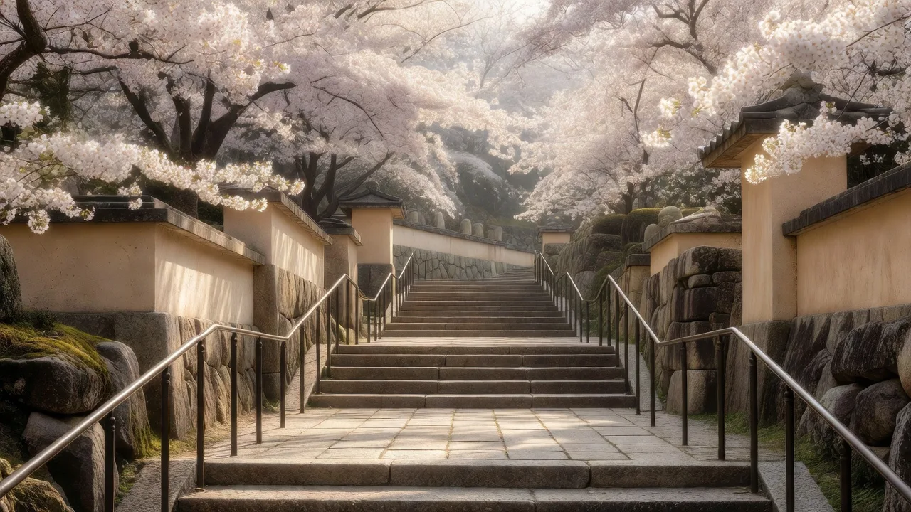 桜が咲く春の山道